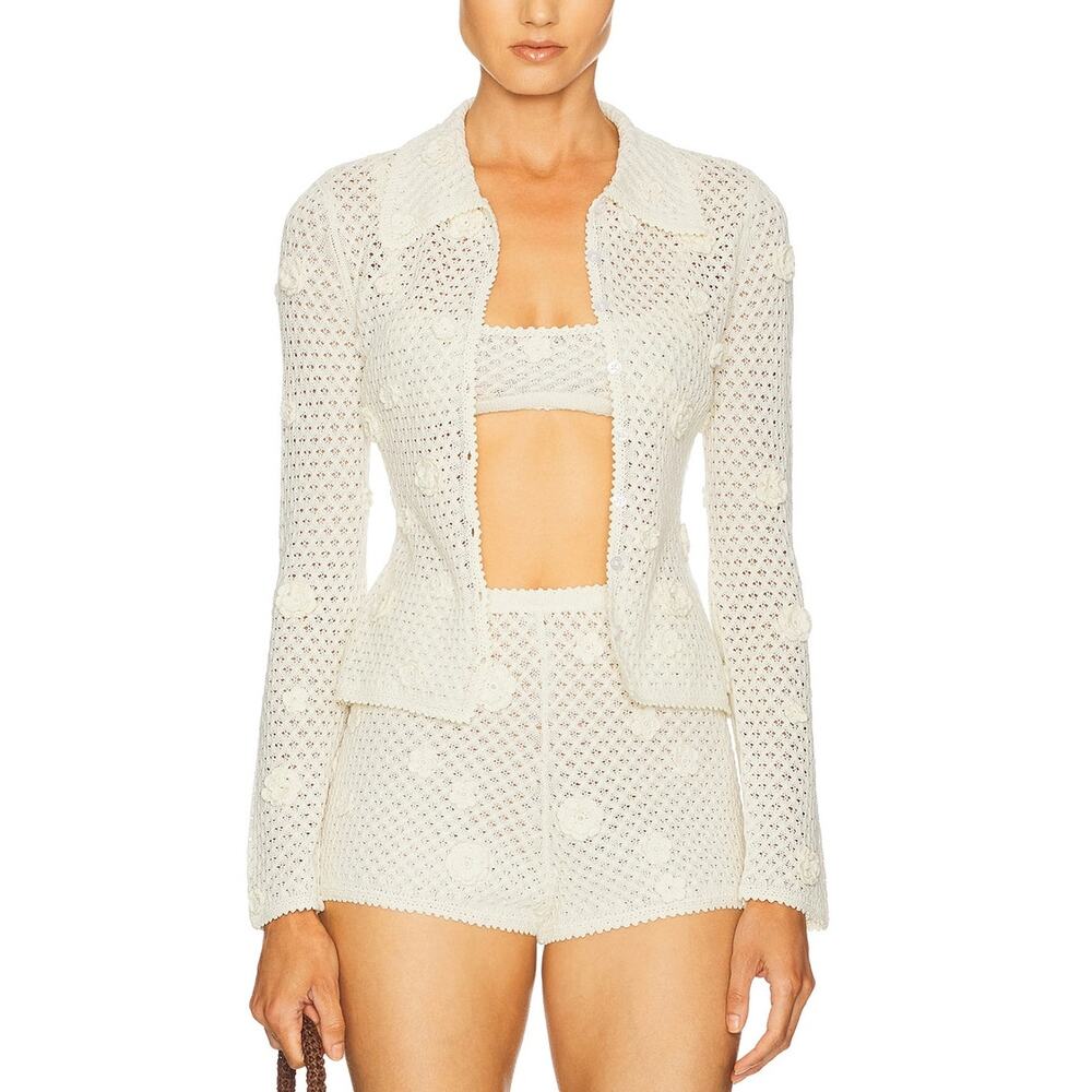 Helsa Crocheted Beige Rieley Cardigan Size XS